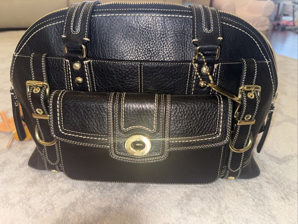 2000s COACH Hampton Miranda Teal BLACK Leather Large Satchel Tote #11085 vintage
